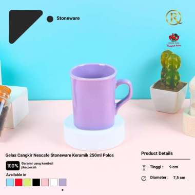Gelas Cangkir Nescafe Stoneware Keramik 250ml Polos Ungu