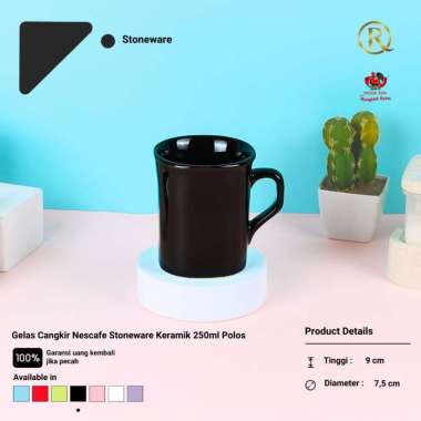 Gelas Cangkir Nescafe Stoneware Keramik 250ml Polos Hitam