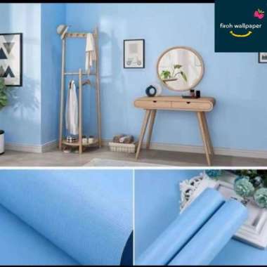 WALLPAPER STIKER DINDING BIRU MUDAH POLOS BERTEKSTUR GARIS