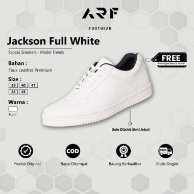 Jackson FullWhite Sepatu Sneakers Putih Pria Wanita Casual Polos Kulit Distro Kasual Original JACKSO
