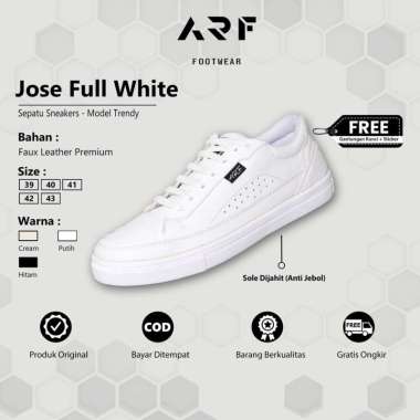 Jackson FullWhite Sepatu Sneakers Putih Pria Wanita Casual Polos Kulit Distro Kasual Original JOSE F