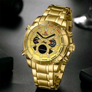 Jam Tangan Dualtime Dziner 8258, Strap Rantai Stainless Kuning