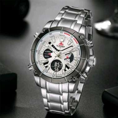 Jam Tangan Dualtime Dziner 8258, Strap Rantai Stainless Silver Putih