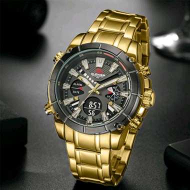 Jam Tangan Dualtime Dziner 8258, Strap Rantai Stainless Kuning List Hitam