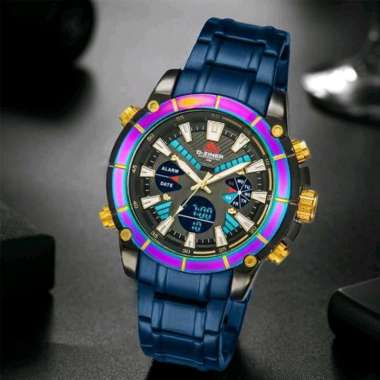 Jam Tangan Dualtime Dziner 8258, Strap Rantai Stainless Biru
