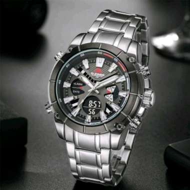 Jam Tangan Dualtime Dziner 8258, Strap Rantai Stainless Silver Hitam
