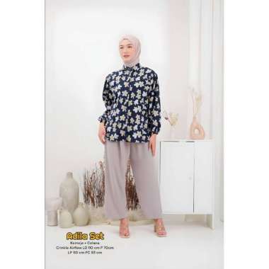 Adila Set - One Set Wanita Crinkle Airflow Premium Setelan Wanita Kekinian Lengan Panjang Set Celana