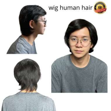 Wig pria rambut palsu kekinian panjang medium bahan rambut asli MR 02