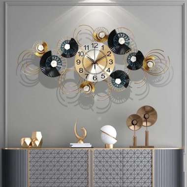 Jam Dinding Metal Horizontal / Dekorasi Rumah Jam Dinding jam Black Gold Jam Besar Dinding Mewah