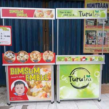 Meja Lipat Booth Portable Bongkar Pasang Jualan Es Teh 100x60 dengan Stiker