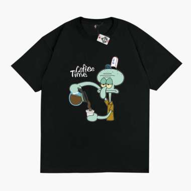 KRMK Kaos T Shirt KOPI COFFEE TIME SQUIDWARD SPONGEBOB Kaos Distro V1 HITAM XL