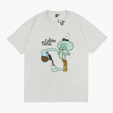 KRMK Kaos T Shirt KOPI COFFEE TIME SQUIDWARD SPONGEBOB Kaos Distro V1 PUTIH XL