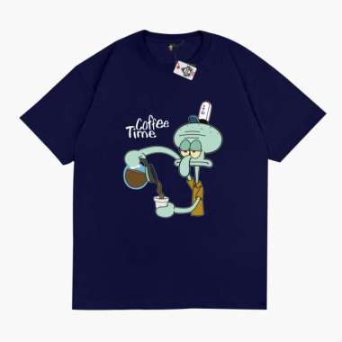 KRMK Kaos T Shirt KOPI COFFEE TIME SQUIDWARD SPONGEBOB Kaos Distro V1 NAVY XL