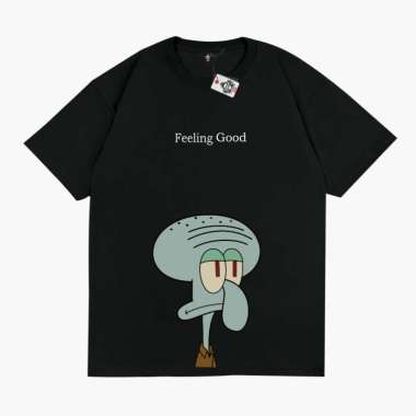 KRMK Kaos T Shirt KOPI COFFEE TIME SQUIDWARD SPONGEBOB Kaos Distro V4 HITAM XL