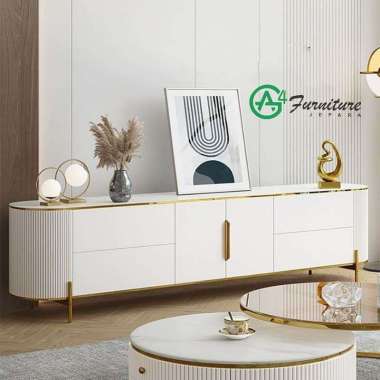 Bufet Tv Modern Beauty Duco Putih Minimalis Kaki Besi - Kayu Mahoni