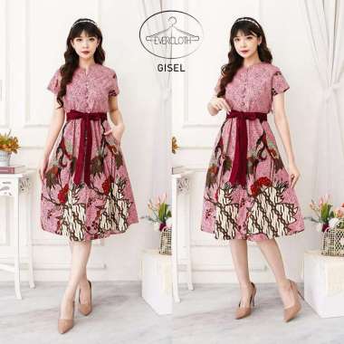 Evercloth Gisel Short Dress Batik Wanita Dress Wanita Batik Couple Dress Pita XL