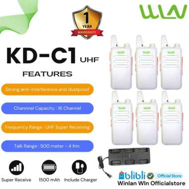 HT WINLAN WLN PAKET BUNDLING KD-C1 6 PCS (HITAM,MERAH,PUTIH)+CHARGER 6 PORT PUTIH