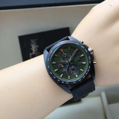 JAM TANGAN PRIA ALEXANDRE CHRISTIE AC 6652 / AC6652 LEATHER ORIGINAL BLACK GREEN