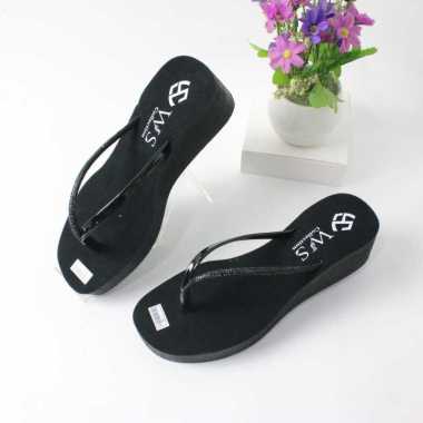 Sandal Wedges wanita Motif Manik Manik Mutiara Terbaru2023 39 Hitam