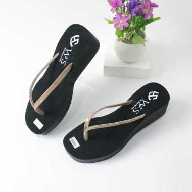Sandal Wedges wanita Motif Manik Manik Mutiara Terbaru2023 39 Mocca