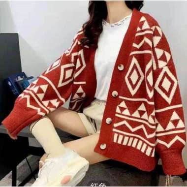 VERISH IMPORT SAHARA WOMAN KNIT OVERSIZED CARDIGAN KOREAN STYLE KARDIGAN RAJUT WANITA Merah