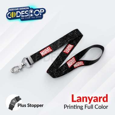 Custom Tali Lanyard ID Card 90x1,5cm Polyester Printing Full Color Plus Stopper