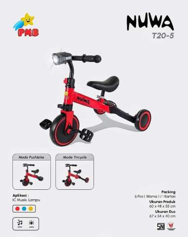 T20-5 PMB NUWA Balance Bike Push Bike 3in1 Sepeda Anak Roda 3 Tricycle