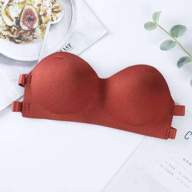 Bra Wanita Push Up Tanpa Kawat Model Backless BH Tanpa Tali Polos Gaya Korea untuk Cewek Orange