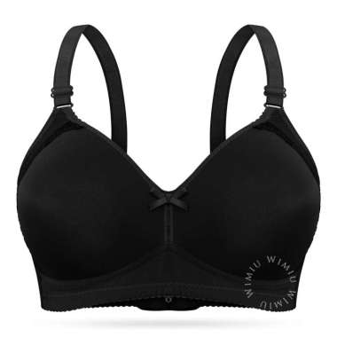 WIMIU BH Wanita Jumbo Women Bra Cup C D E Jumbo BH Tanpa Kawat Bra Beha Besar 100180 Black 48
