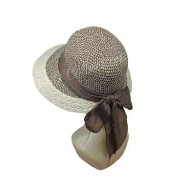 VERISH Topi Pantai Golf Import Sporty Wanita Anyaman two tone topi caddy rotan Topipantaibdg Coffee 