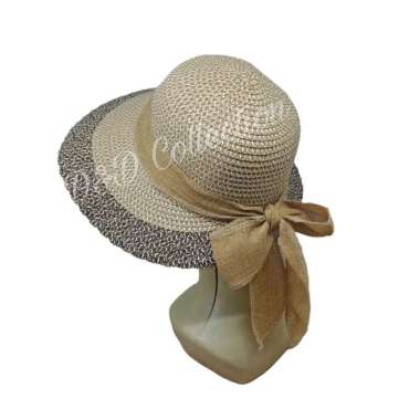 VERISH Topi Pantai Golf Import Sporty Wanita Anyaman two tone topi caddy rotan Topipantaibdg Khaki C
