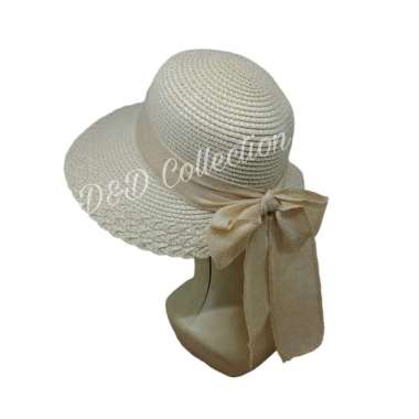 VERISH Topi Pantai Golf Import Sporty Wanita Anyaman two tone topi caddy rotan Topipantaibdg Beige