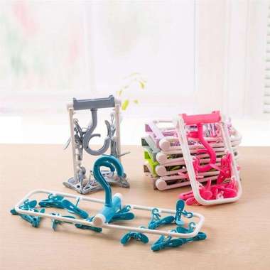 SK-C282 Gantungan Baju Lipat Jepitan 12IN1 / Hanger Jemuran Baju Plastik Tebal / Hanger Kaos Kaki / 
