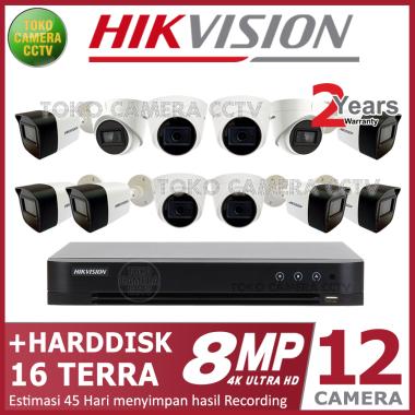 PAKET CCTV HIKVISION 8MP 16 CHANNEL 12CAMERA 16 TB