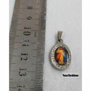 Liontin Oval Gambar Maria/Yesus Mata Silver Kecil (0575) - Liontin Roh Yesus