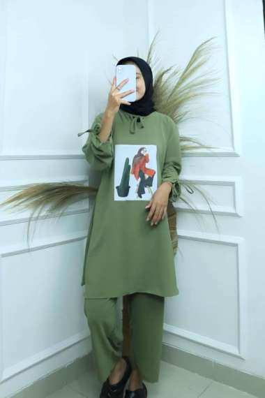 FASHION BAJUTERBARU KAKTUS SET M L XL XXL BAJU SETELAN WANITA DEWASA ONE SET CRINKLE AIRFLOW APLIKAS