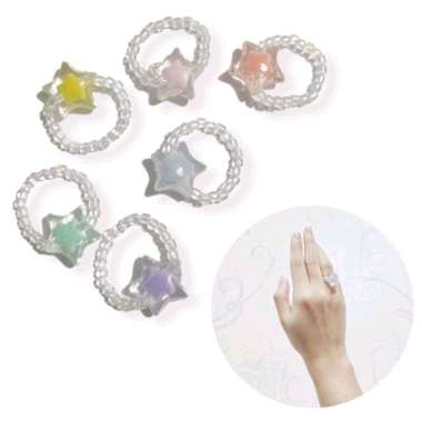 Cincin Korea Aesthetic Bintang Resin Star Elastic Ring Elastis Beads Korean Fashion Ring Peach