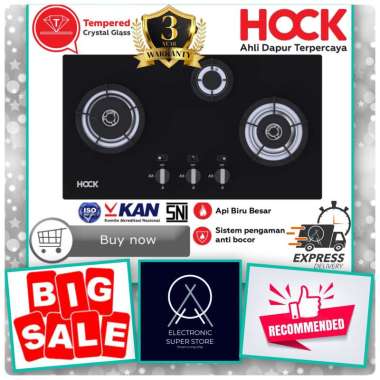 HOCK KOMPOR GAS TANAM 3 TUNGKU HB-330OC HB330O LIFETIME WARRANTY TEMPERED GLASS BUILT IN HOB HOCK