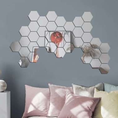 Hiasan Dinding Hexagonal Stiker Cermin Kaca Hexagon Segi Enam