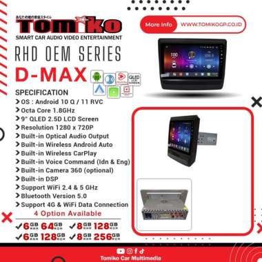 Head Unit Android Tomiko OEM Series for Isuzu DMAX 6GB | 64GB