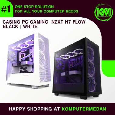 Casing PC Gaming Nzxt H7 Flow Mid Tower Airflow Case ATX For PC Gaming Putih