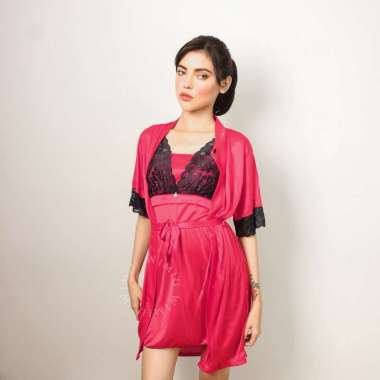 Wimiu Kimono Baju Tidur Kimono Brokat Sleepwear Terusan Night Gown Wanita Perempuan 000201 Fanta