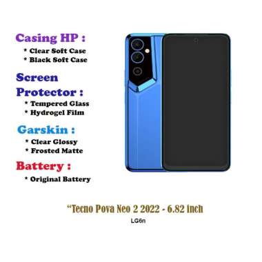 Tecno Pova Neo 2 2022 - 6.82 inch - Case - Screen Protector - Battery - Dll Black Soft case