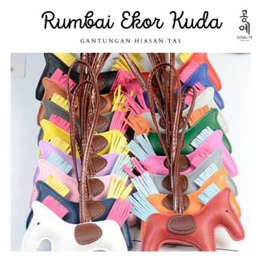 Gatungan Tas Rumbai Ekor Kuda Gantungan Tas Kulit Gantungan Tas Kuda Warna Warni Hiasan Tas Ungu