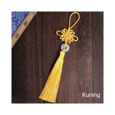 Gantungan Rumbai Tassel Giok Donut Putih Norigae Giok Putih Gantungan Hape Kuning