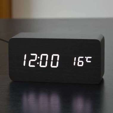 Jam Alarm Digital Aesthetic Minimalis - Jam Meja Digital Kayu LED Cas & Baterai Murah untuk Hiasan R