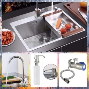 KITCHEN SINK MINIMALIS BAK CUCI PIRING 1 LUBANG 5040 STAINLESS SUS 304 KRAN PIPA