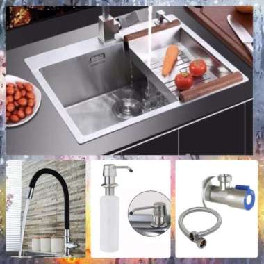 KITCHEN SINK MINIMALIS BAK CUCI PIRING 1 LUBANG 5040 STAINLESS SUS 304 KRAN HITAM