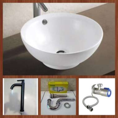 Wastafel Bulat Keramik K26 Wastafel Mangkok Model TOTO KRAN HITAM