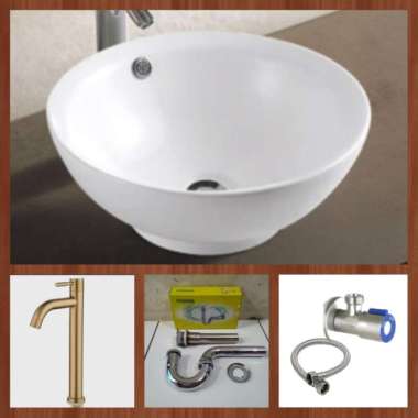 Wastafel Bulat Keramik K26 Wastafel Mangkok Model TOTO KRAN GOLD